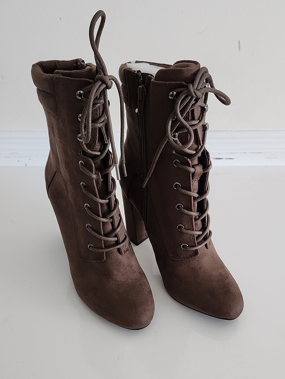 Call It Spring Brown Lace-Up High Heel Ankle Boots